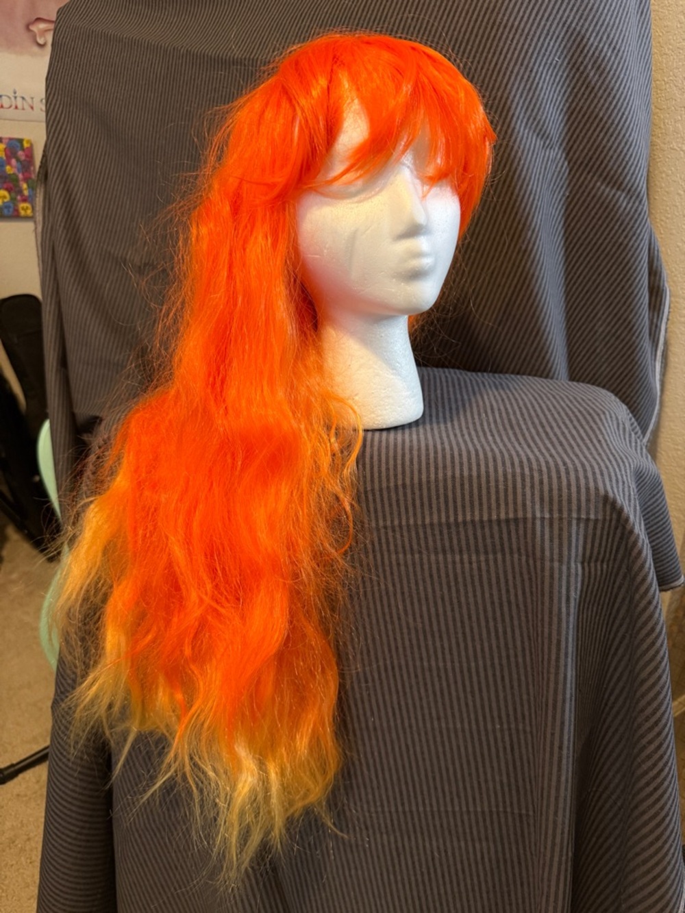 Vibrant Orange Long Women's Wig with Blonde Tips